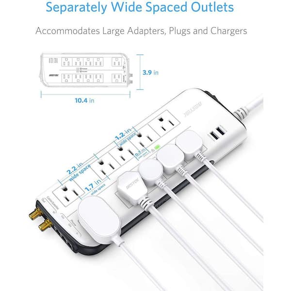 BESTEK 4,000 Joules Surge Protector with USB,6 Feet Extension Cord Power Strip 