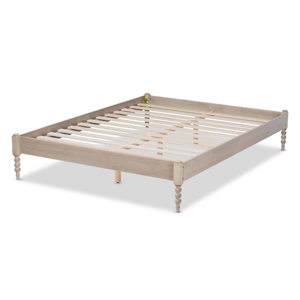 Antique White Oak Queen Wood Platform Bed Frame with Turned Legs