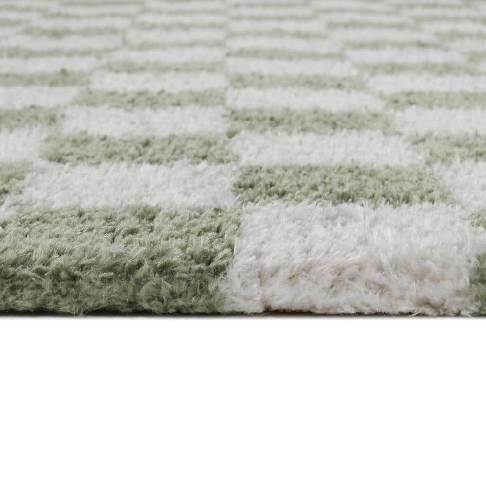 Green and White Checkered Synthetic Kids' Area Rug 8' x 10'