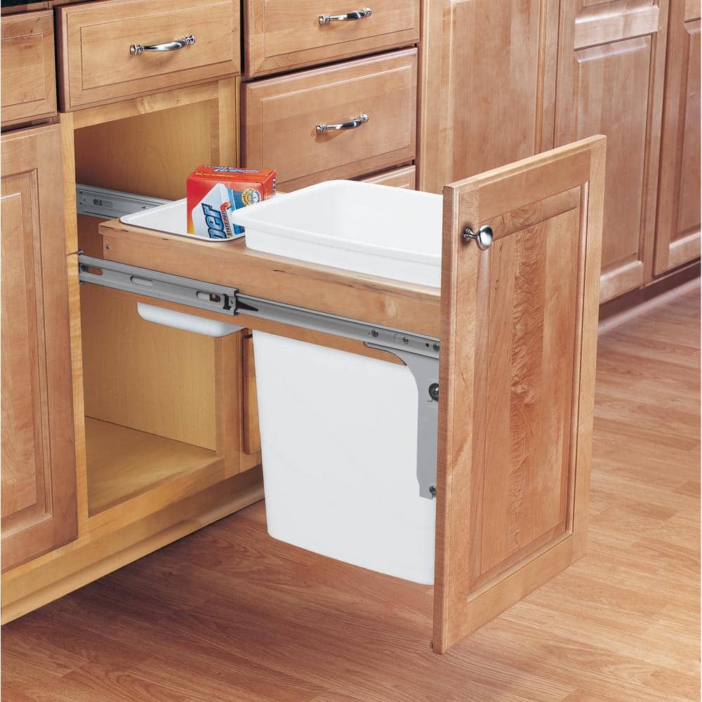 White Maple Pull-Out Kitchen Trash Can with Metal Frame