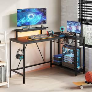 52 in. L-Shaped Black Fiber Carbon LED Gaming Desk with Storage Shelf and Power Outlets