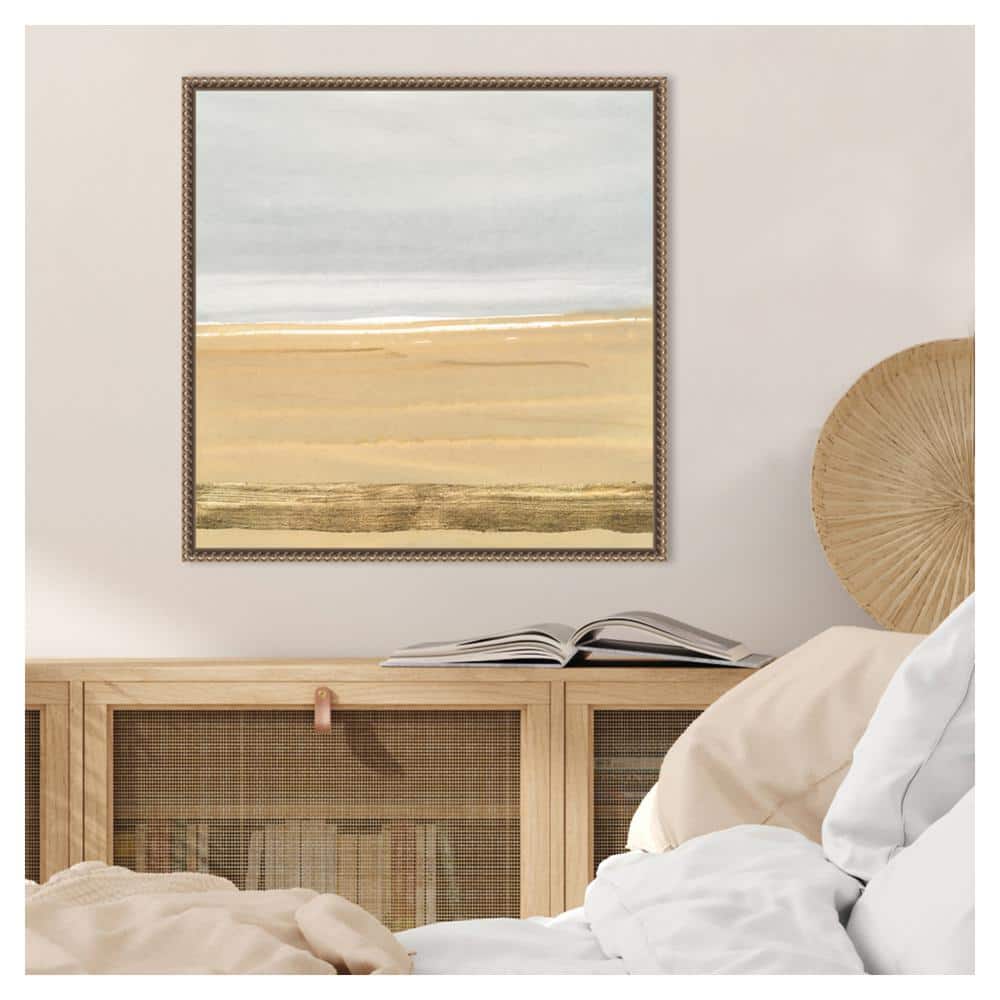 Golden Seaside Abstract Canvas Art with Beaded Frame