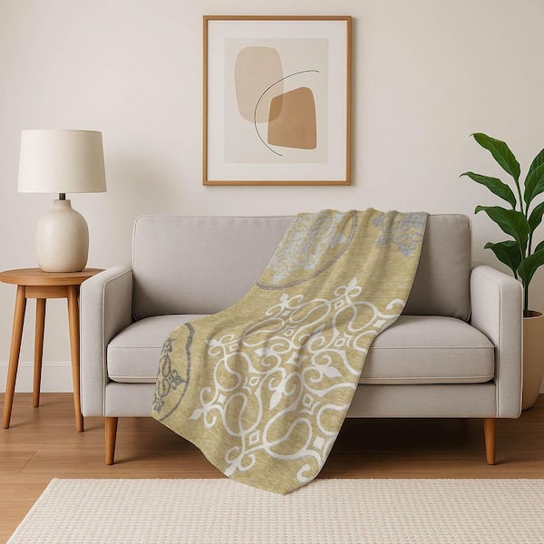 Premium Machine Washable ASB874 Gold 50 in. x 70 in. Sherpa Throw Blanket