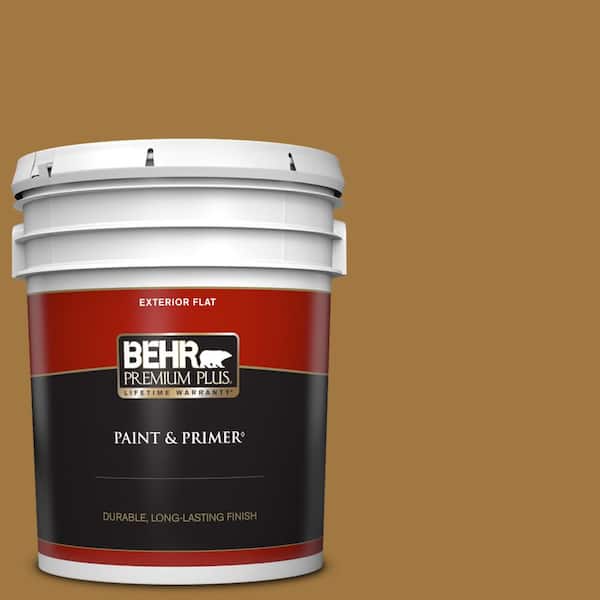 BEHR PREMIUM PLUS 5 gal. #310F-6 Goldenrod Tea Flat Exterior Paint & Primer