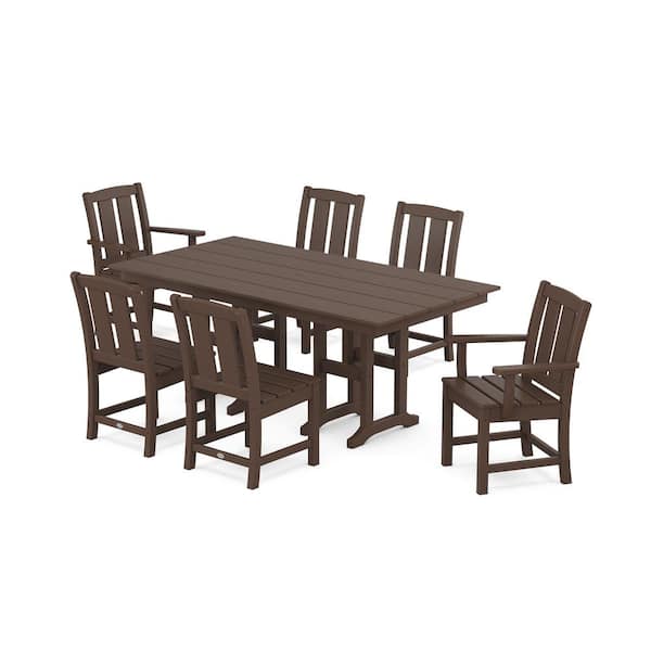 POLYWOOD Mission 7-Piece Farmhouse Plastic Rectangular Outdoor Dining Set in Mahogany