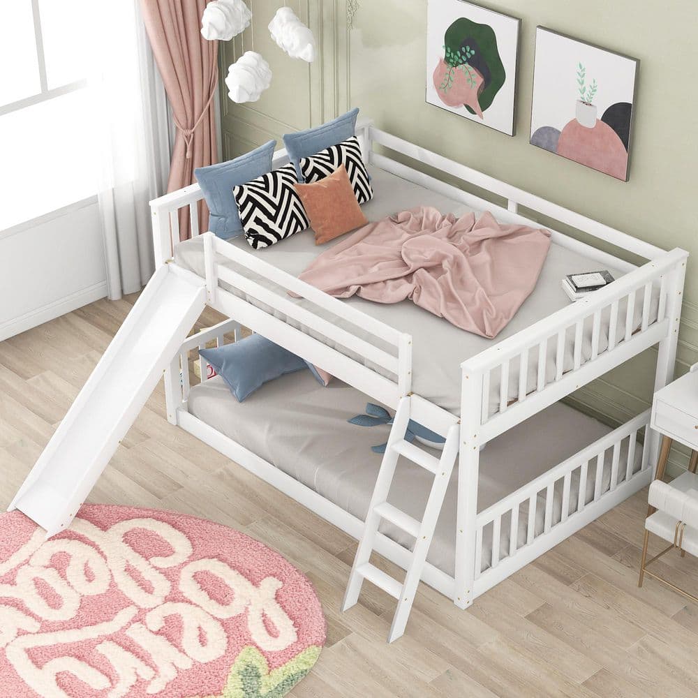 Classic White Full over Full Wooden Bunk Bed with Convertible Ladder and Slide price history on PriceWatchPro