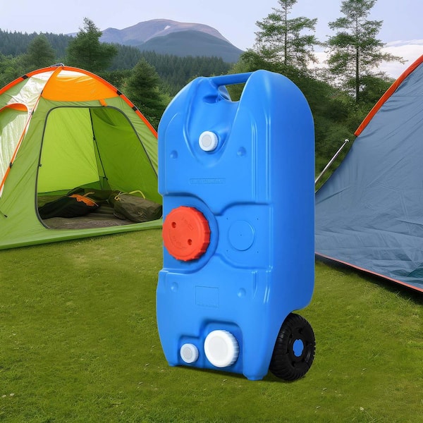 10.6 Gal. Portable Water Holding Tank with Metal Handle Large Wheels, Filling Port, Hose, Faucet, Handles