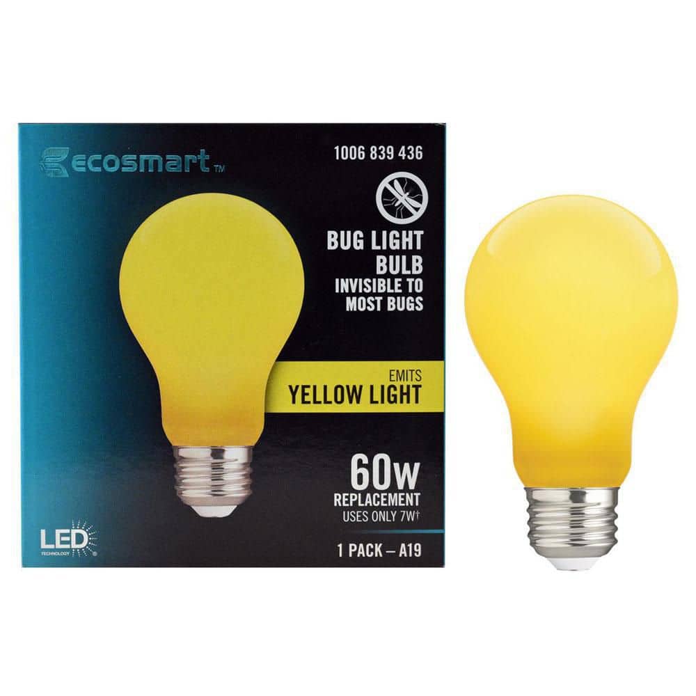 EcoSmart 60-Watt Equivalent A19 Outdoor Bug Light Yellow LED Bulb (1-Pack) FG-04245 - The Home Depot
