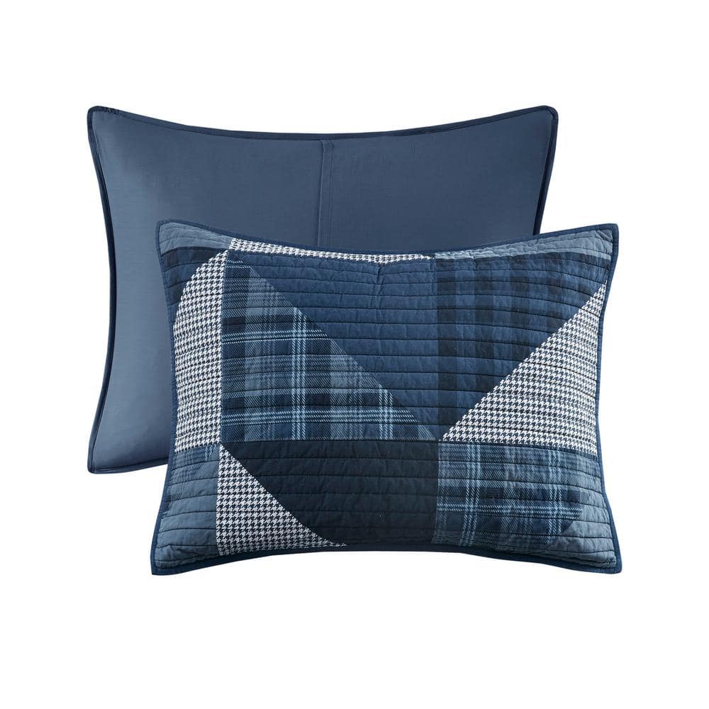 Blue Cotton Patchwork Full Quilt Set with Shams