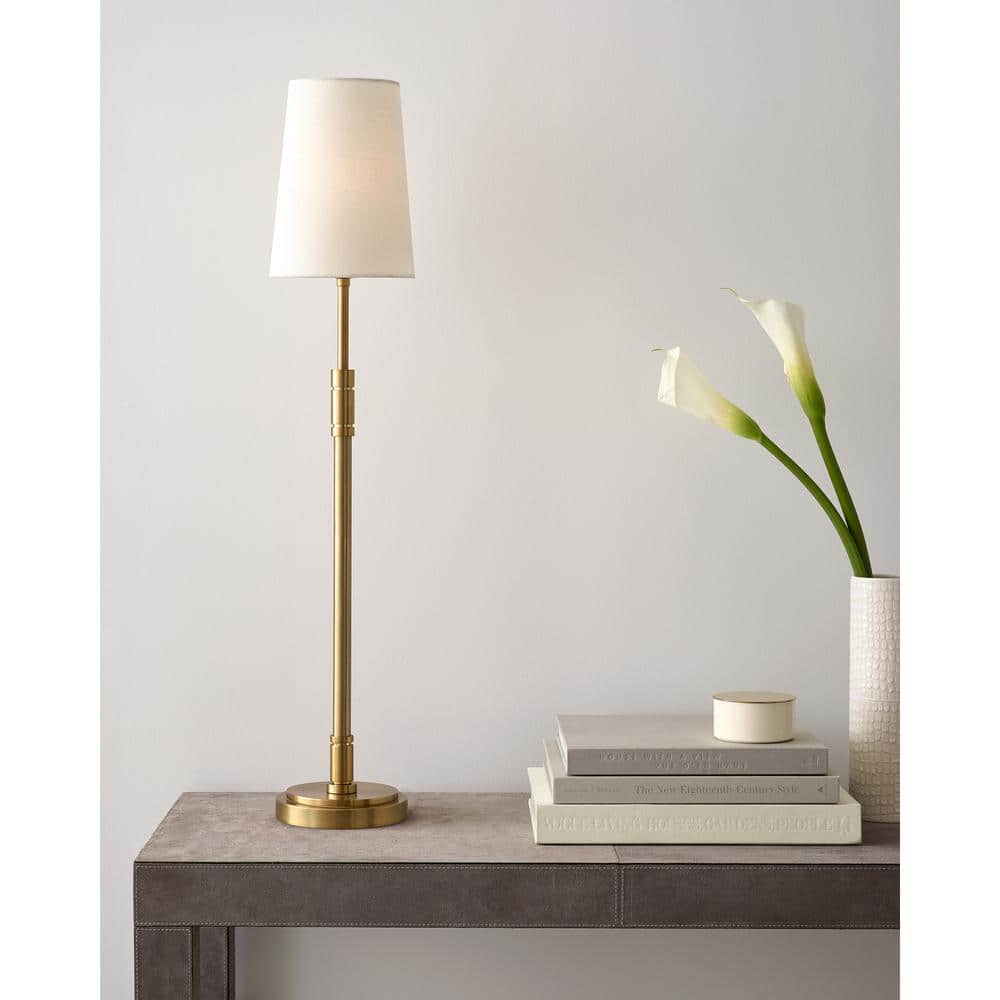 Adjustable Burnished Brass Buffet Lamp with White Linen Shade