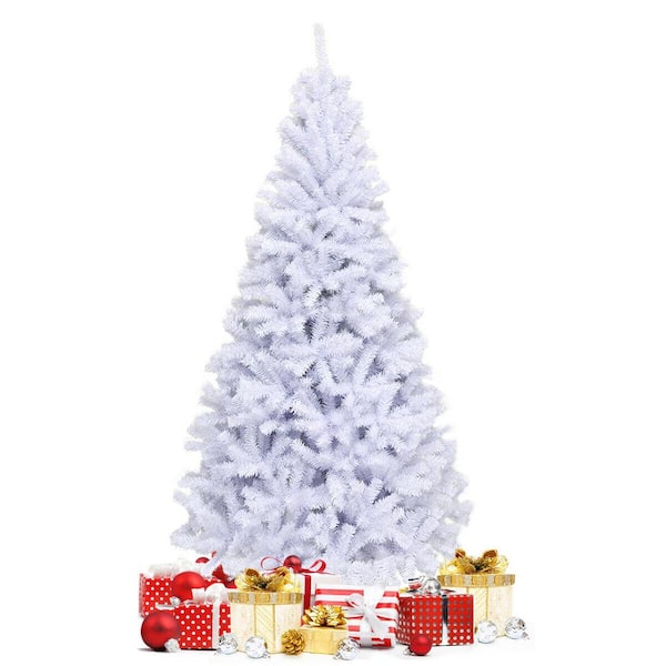 Costway 6 ft. White Unlit Hinged Artificial Christmas Tree Pine Tree with 1000 Tips