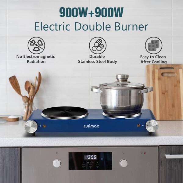 Elexnux Double Cast Iron Burner 7.4 in. and 6.1 in. Stainless Steel Hot Plate in Sliver with 7-Gear Temperature Controls, Silver-cast Iron
