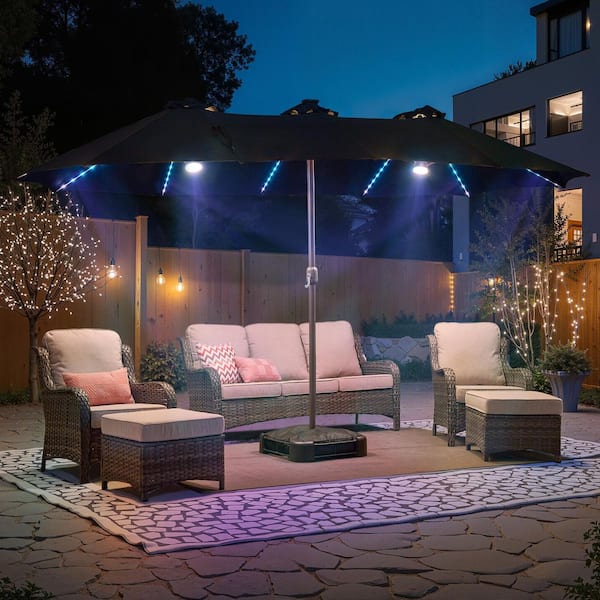 dark or light colored patio umbrella Double-Sided with LED Lights resistant polyester canopy HOOOWOOO Extra-Large 8.5 x 14.5