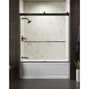 Levity 56-60 in. W x 62 in. H Frameless Sliding Tub Door with Handles in Anodized Dark Bronze