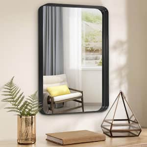 26 in. W x 34 in. H Aluminium Alloy Deep Modern Rectangle Framed Decorative Mirror with Rounded Corner in Black
