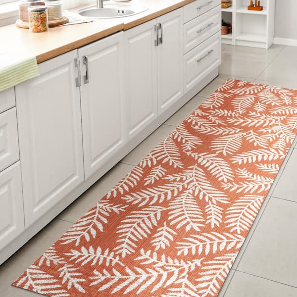 JONATHAN Y Nevis Palm Frond Orange/Cream 2 ft. x 8 ft. Indoor/Outdoor Area Rug