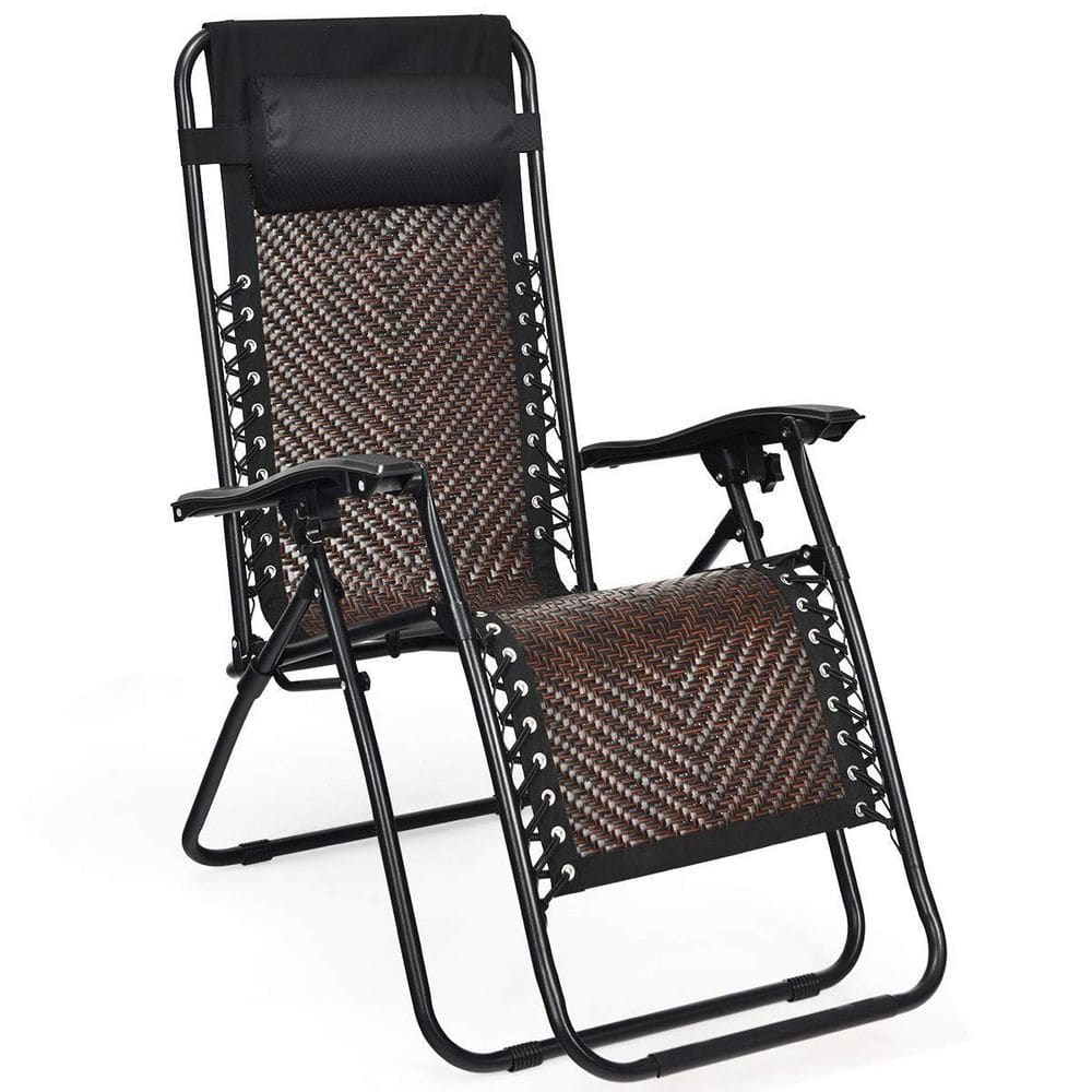 Brown Rattan Zero Gravity Recliner with Cushions and Arms
