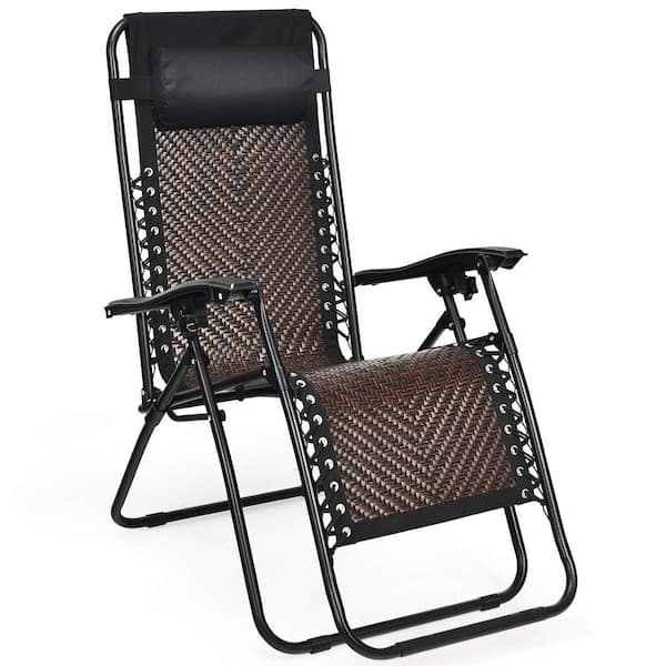 Alpulon Folding Recliner Mix Light Brown Rattan Zero Gravity Wicker Patio Lounge Chair with Headrest