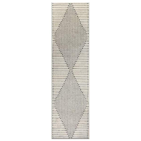 Modern Geometric Area Rug Cream 2 ft. 3 in. x 12 ft. Runner Rug