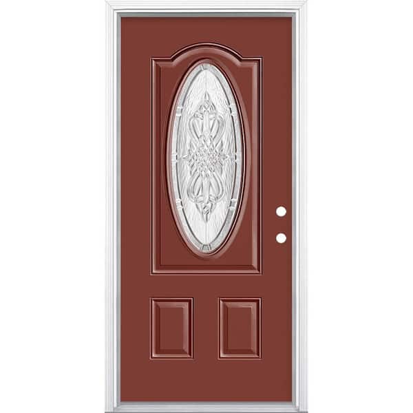 Masonite 36 in. x 80 in. New Haven 3/4 Oval Lite Left Hand Inswing Painted Steel Prehung Front Exterior Door with Brickmold