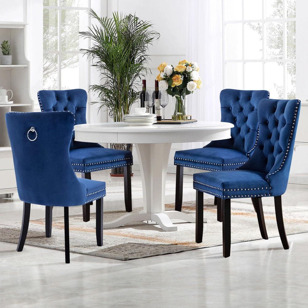 Blue Velvet Upholstered Dining Chair Set of 4, Wing Back Parsons Chair with Nailhead Trim and Soild Wood Legs price history on PriceWatchPro