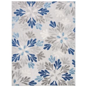 Cabana Gray/Blue 8 ft. x 10 ft. Geometric Floral Indoor/Outdoor Patio  Area Rug