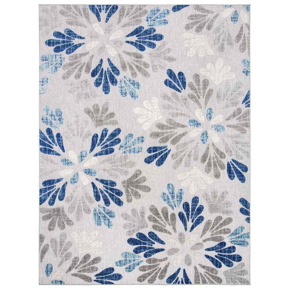 Cabana Gray/Blue 9 ft. x 12 ft. Geometric Floral Indoor/Outdoor Patio  Patio Area Rug price history on PriceWatchPro