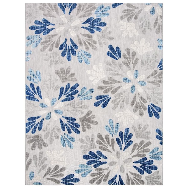 SAFAVIEH Cabana Gray/Blue 9 ft. x 12 ft. Geometric Floral Indoor/Outdoor Patio  Patio Area Rug