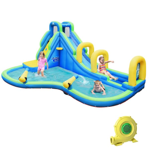 Costway Multi-Color Inflatable Water Slide Kids Bounce House Castle Splash Water Pool with 750-Watt Blower