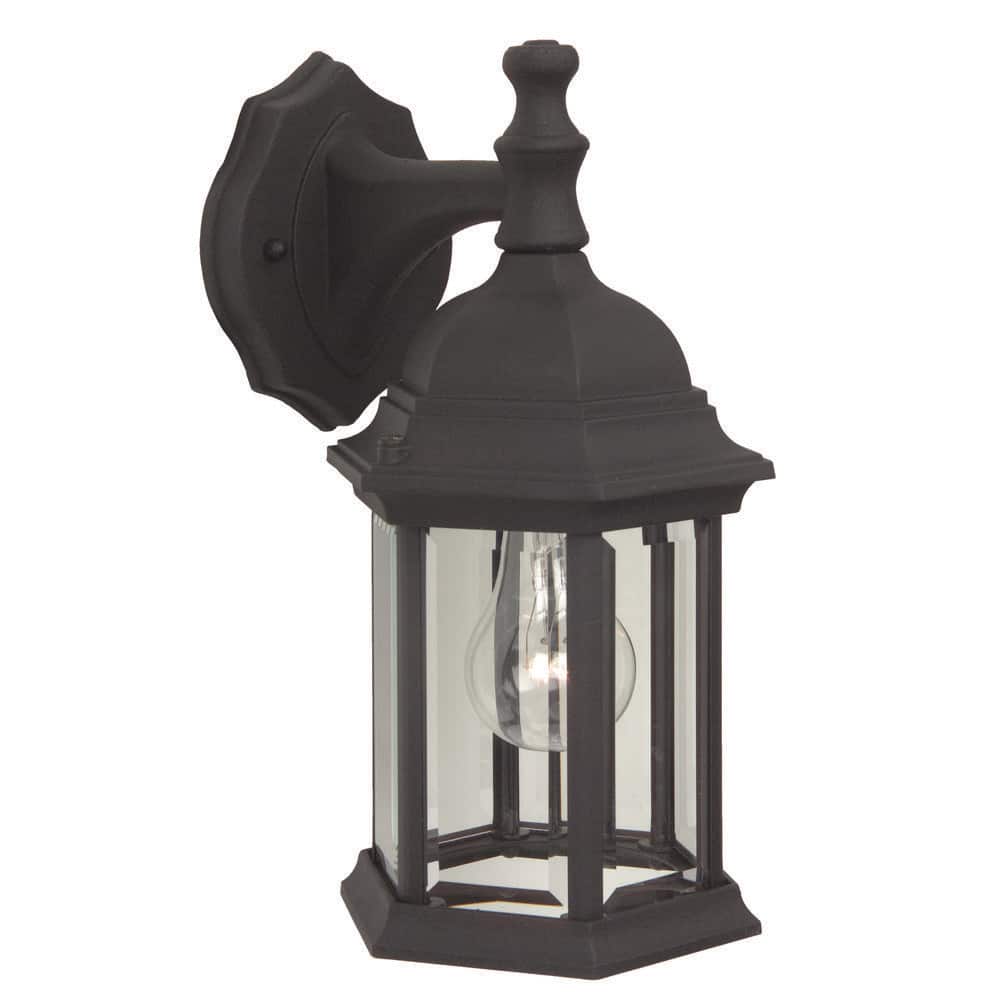 Hex Style Cast 12.13 in. Textured Black Finish Outdoor Hardwired Wall Lantern Sconce w/ Beveled Glass, No Bulb Included price history on PriceWatchPro