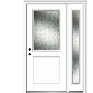 50 in. x 80 in. Right-Hand Inswing Rain Glass Brilliant White Fiberglass Prehung Front Door on 6-9/16 in. Frame