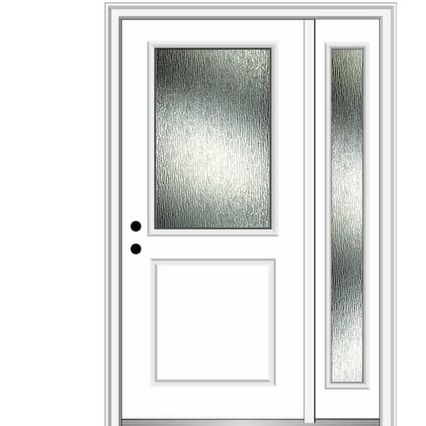 MMI Door 50 in. x 80 in. Right-Hand Inswing Rain Glass Brilliant White Fiberglass Prehung Front Door on 6-9/16 in. Frame