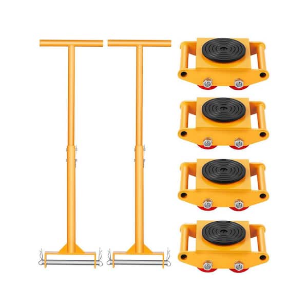 Machine Skate, 6 T Machinery Skate Dolly, 13228 lbs., with 360° Rotation Cap and PU Directional Rollers, Yellow
