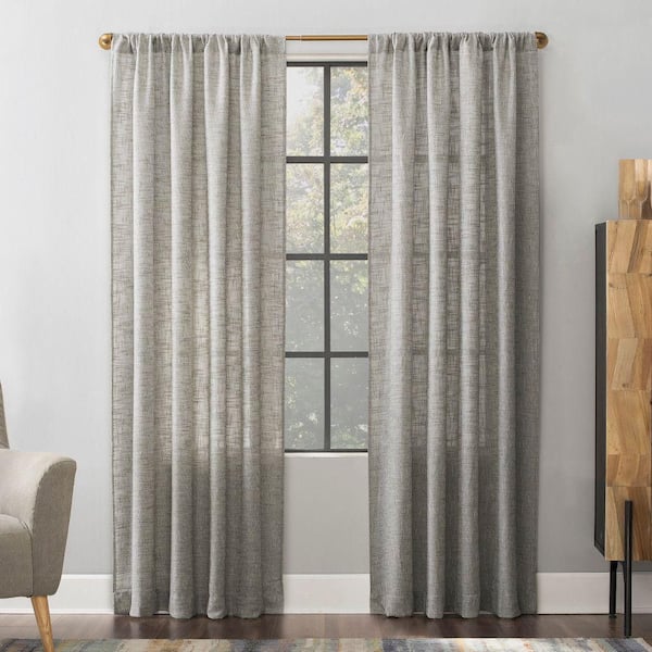 SCOTT LIVING Wallis Slub Textured Linen Blend 52 in. W x 96 in. L Sheer Rod Pocket Curtain Panel in Mocha