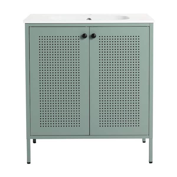 Miscool Anky 29.7 in. W x 18.1 in. D x 33.2 in. H Single Sink Bath Vanity in Mint Green with White Acrylic Gel Top