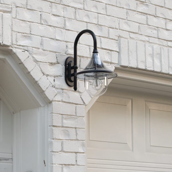 Plaza 1-Light Resin Black Solar Outdoor Weather Resistant Warm White Integrated LED Wall Sconce