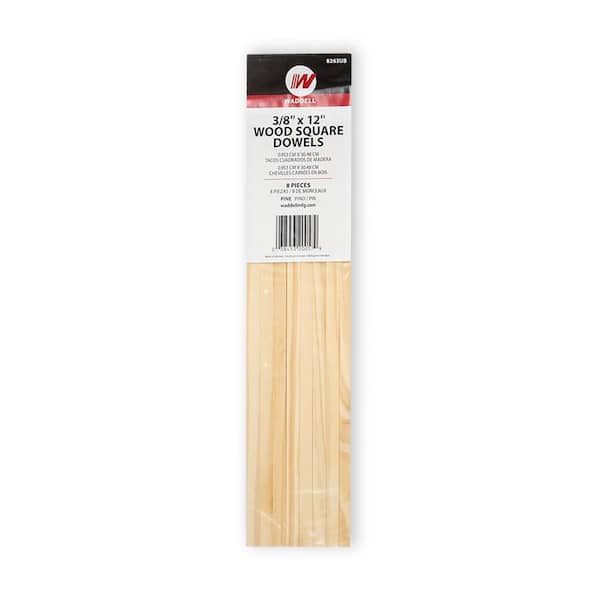 Waddell 0.375 in. x 12 in. Pine Square Dowels, Pack of 8-Sanded, Paintable, Stainable-Wooden Rod for DIY Home Projects