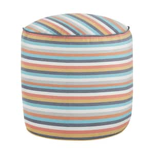 20 in. x 20 in. x 18 in. Sunbrella Surround Sunrise Stripe Round Outdoor Bean Pouf
