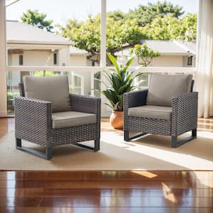 VALLEYDALE Metal and Brown Wicker Outdoor Lounge Chair with Olefin Gray Cushions (2-Pack)