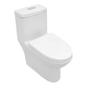 1-Piece 1.1 GPF/1.6 GPF Double Flush Elongated Toilet with Soft-Close Seat in White