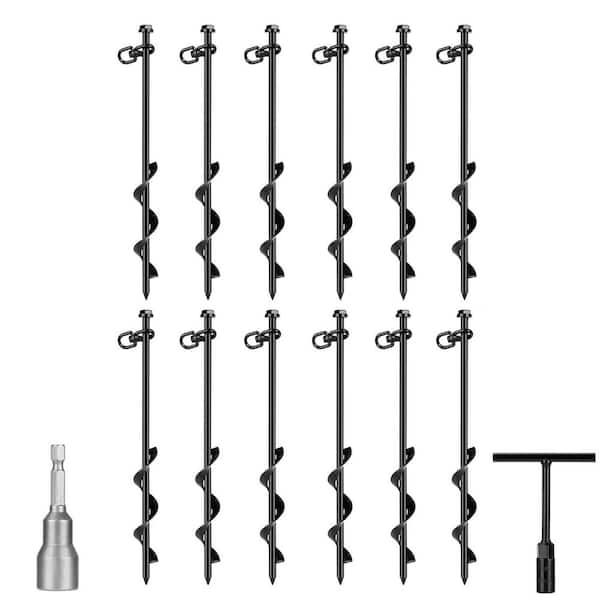 12 Pieces 11.8 in. Ground Anchor Heavy Duty Earth Anchors with T Handle Hex Wrench and Power Nut Driver