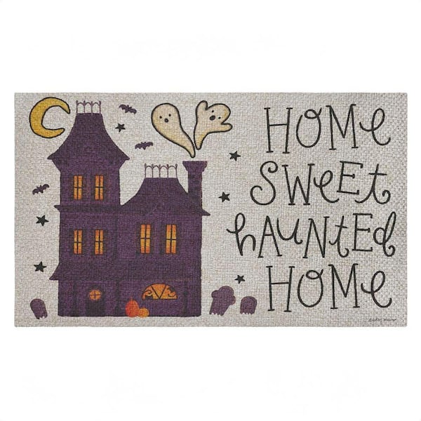 Spooky Pals Sweet Haunted Home Purple 18 in. x 30 in. Polyester Non-Slip Outdoor Door Mat