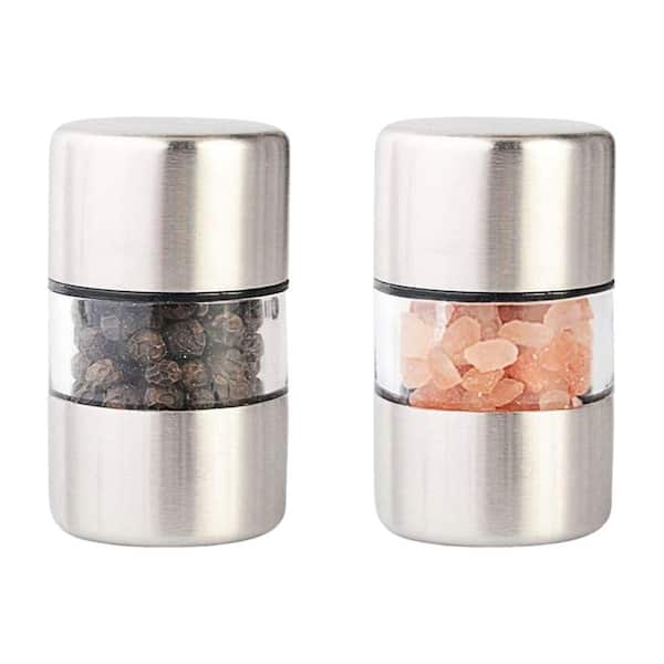 Stainless Steel Salt and Pepper Grinder Set - Compact Ceramic Mill with Adjustable Coarseness, 2-Pack