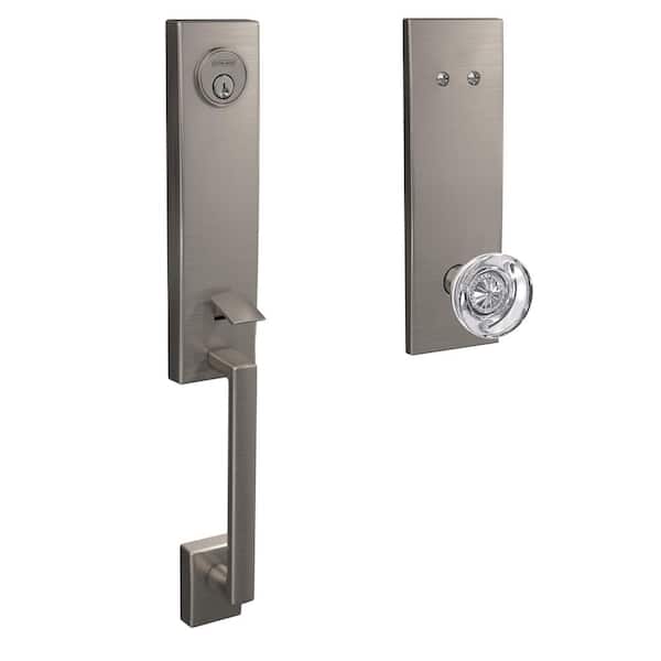 Schlage Custom Century Satin Nickel 3/4 Trim Dummy Door Handleset with Hobson Glass Knob