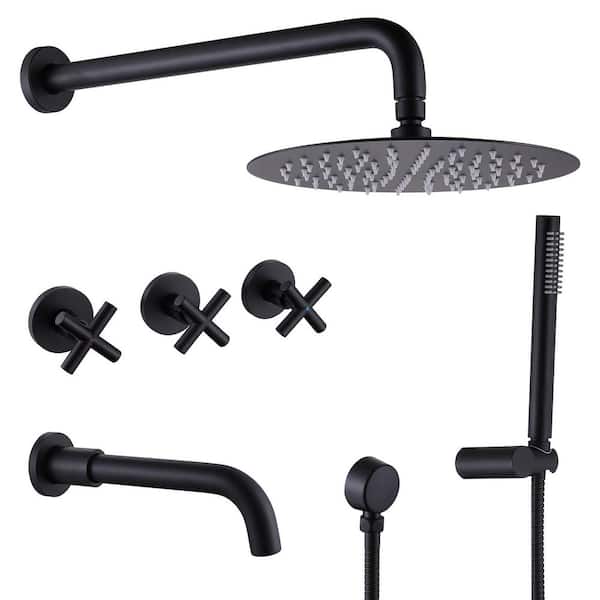 Triple Handle 3-Spray Tub and Shower Faucet 1.8 GPM in. Matte Black Valve Included