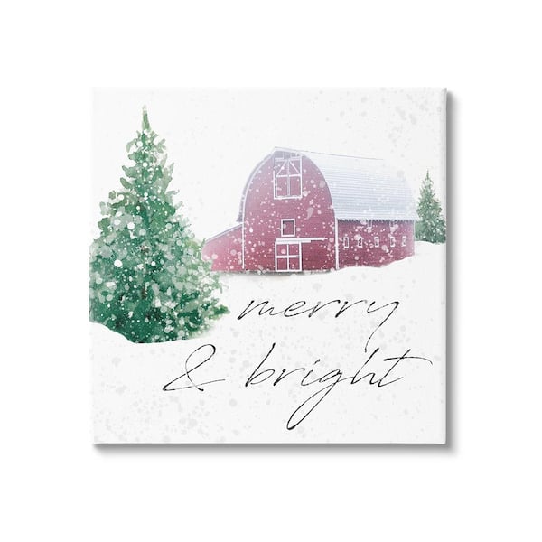 Stupell Industries Merry and Bright Snowy Barn by Carol Robinson 1-Piece Unframed Graphic Print Typography Poster Art Print 24 in. x 24 in.