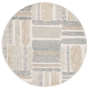 Micro-Loop Ivory/Gray 5 ft. x 5 ft. Striped Geometric Round Area Rug