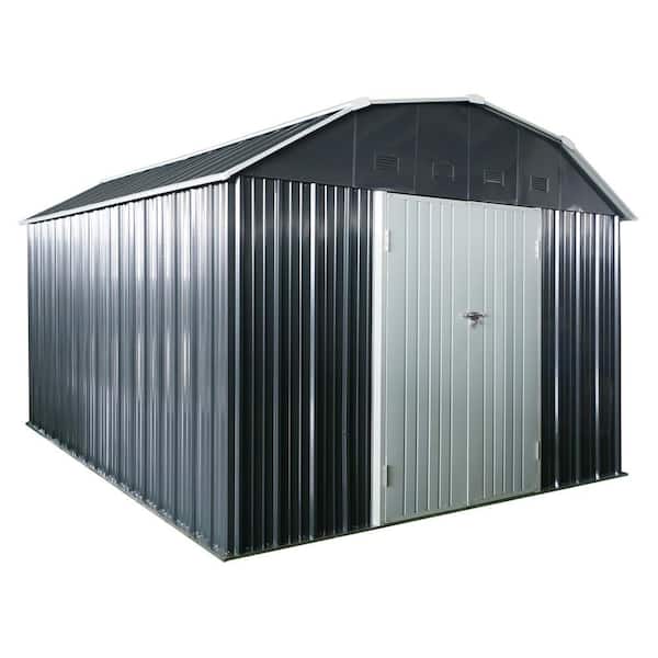 10 ft. W x 12 ft. D Black Outdoor Metal Storage Shed with Arch Roof with Lockable Doors for Garden (120 sq. ft.)