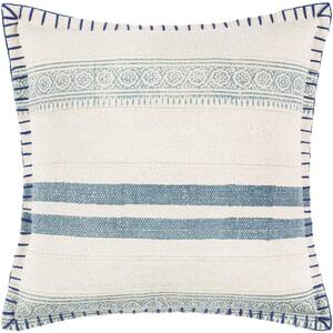 Ronda Navy Striped Polyester 20 in. x 20 in. Throw Pillow