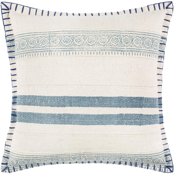 Livabliss Ronda Navy Striped Polyester 20 in. x 20 in. Throw Pillow